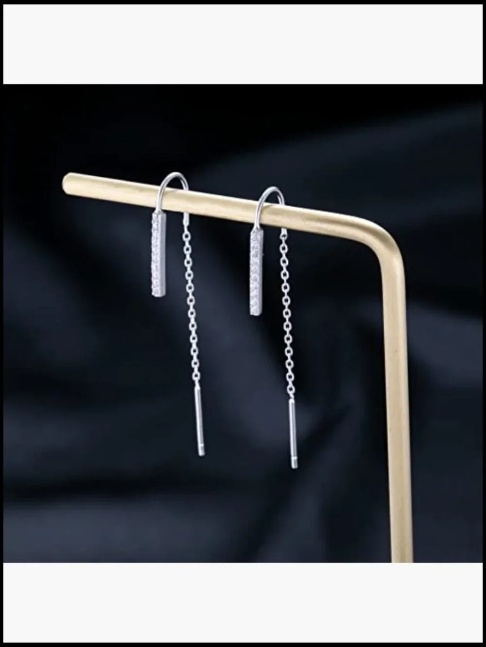 Sterling Silver Bar Threader Earrings Dangle CZ Chain Drop Tassel